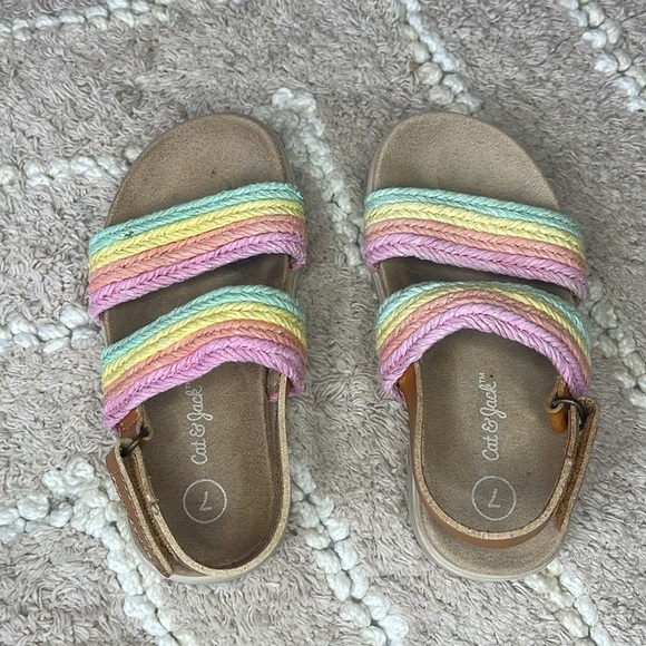 🟢 3/$15 Toddler Georgia Footbed Sandals - Cat & Jack Rainbow 7T - Picture 2 of 7